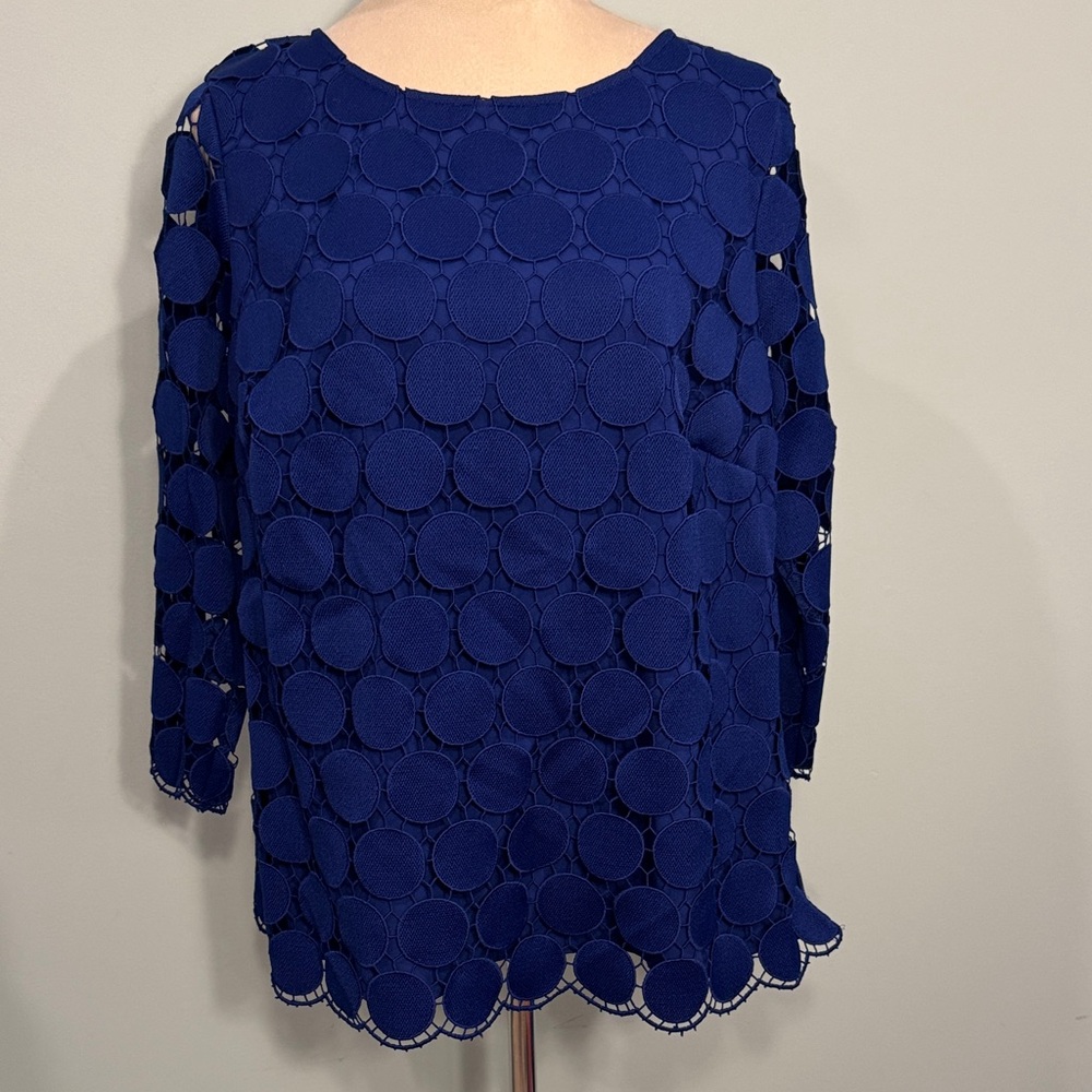 Talbots deep royal blue Circle Pattern blouse Size X/14W